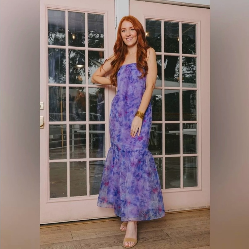 ♥️Buddy Love Strapless Organza Mermaid Dayton Tie Dye Maxi Dress Size Small